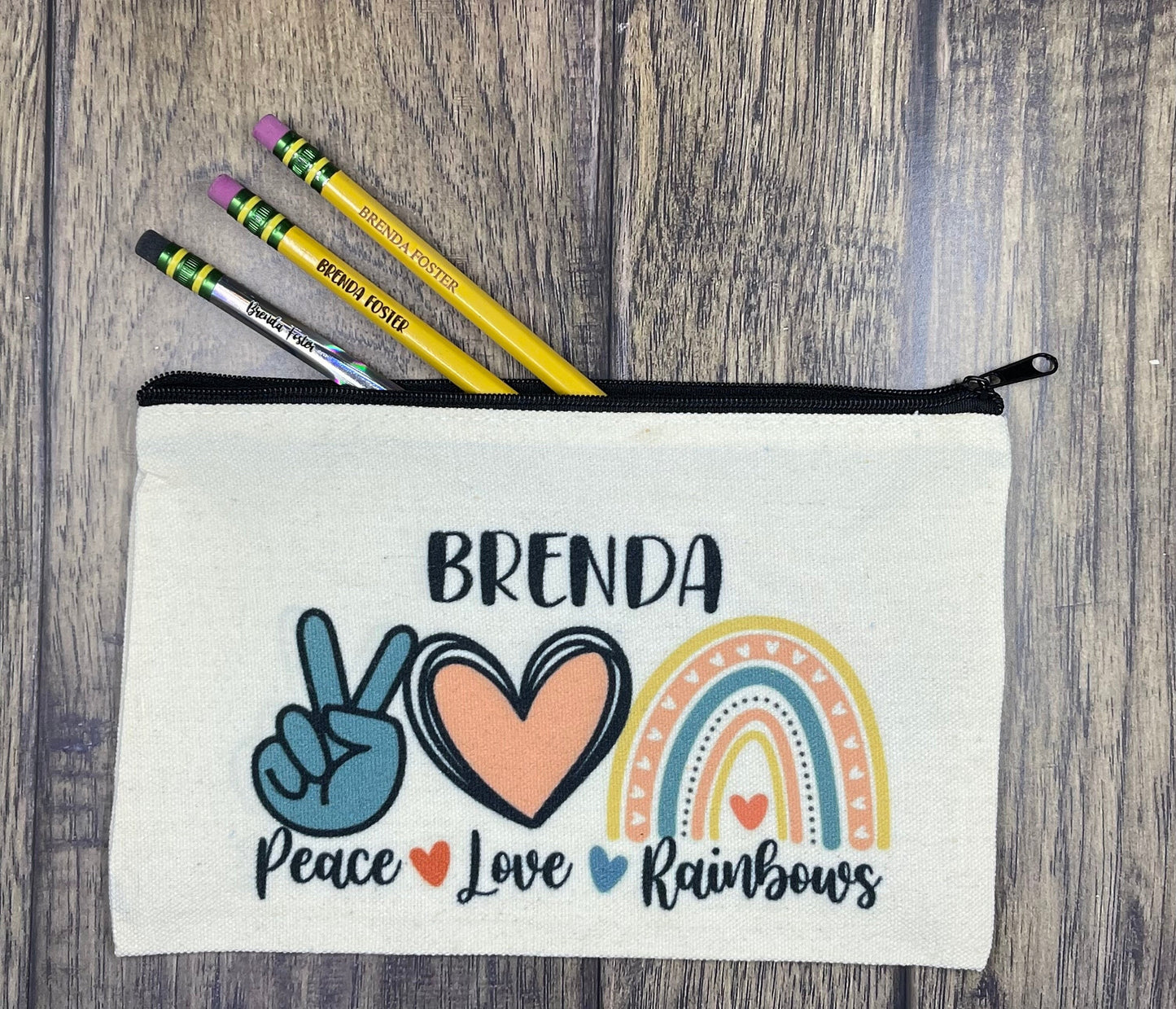 Personalized Pencil Pouch, Rainbow pencil pouch, Pencil Pouch, Make up bag, Canvas bag, Pencil Case
