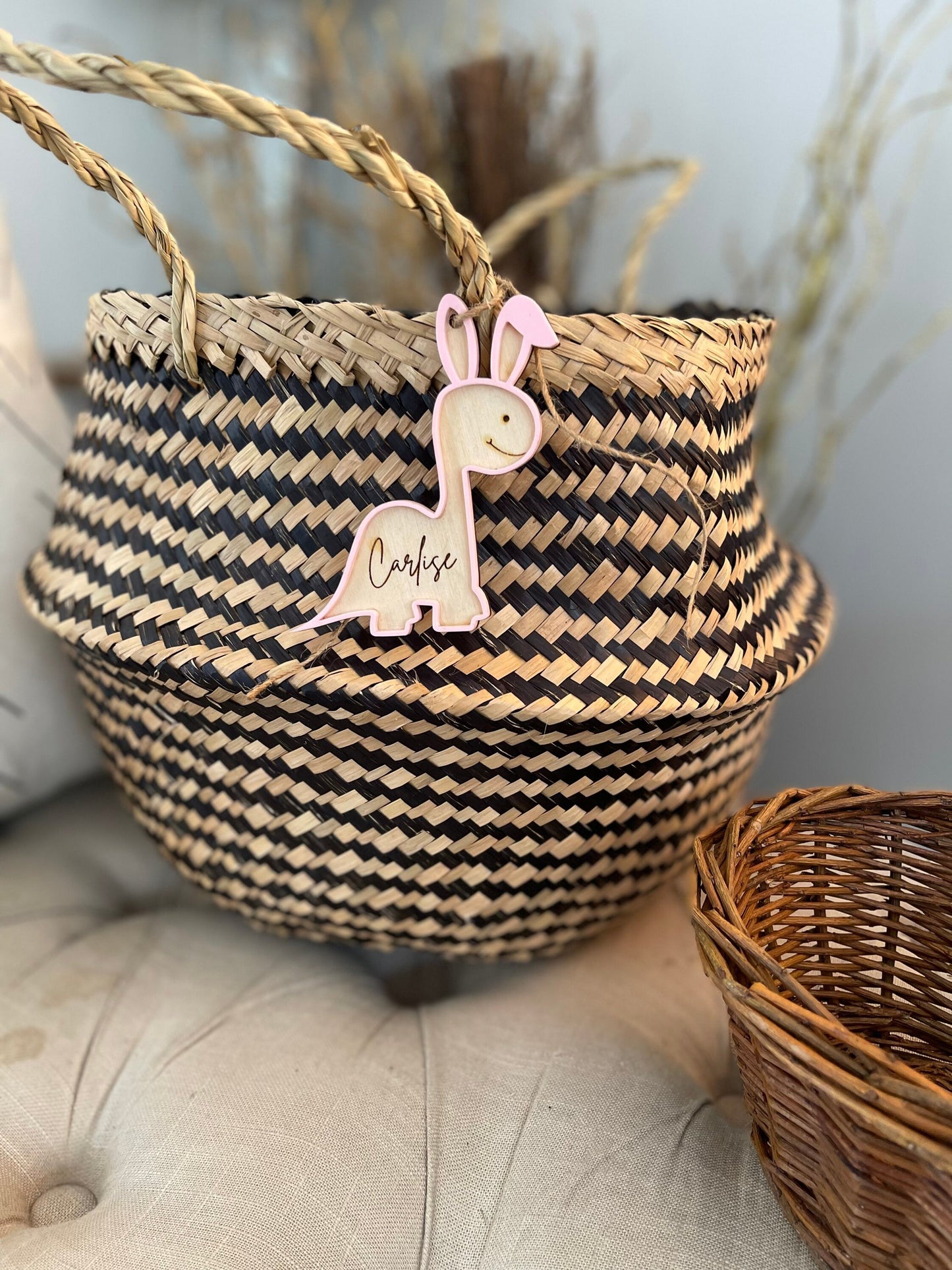 Dinosaur name tag | Dinosaur Easter Tag | Easter basket tag | Personalized Easter Bunny tag | Name Charm | Custom name tag