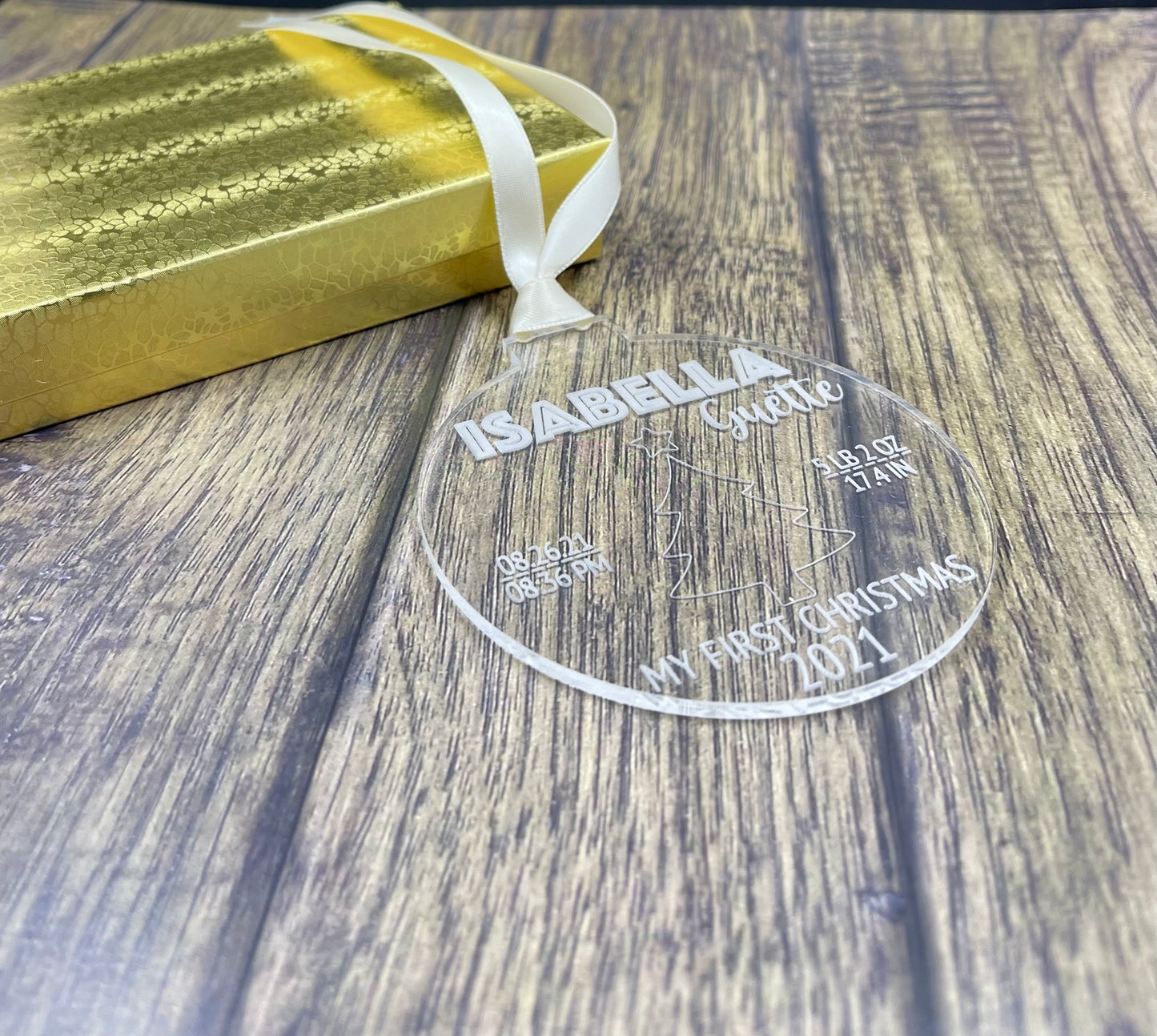 Baby’s First Christmas Ornament | My first Christmas ornament | Personalized acrylic ornament | birth Announcement | Birth vital ornament