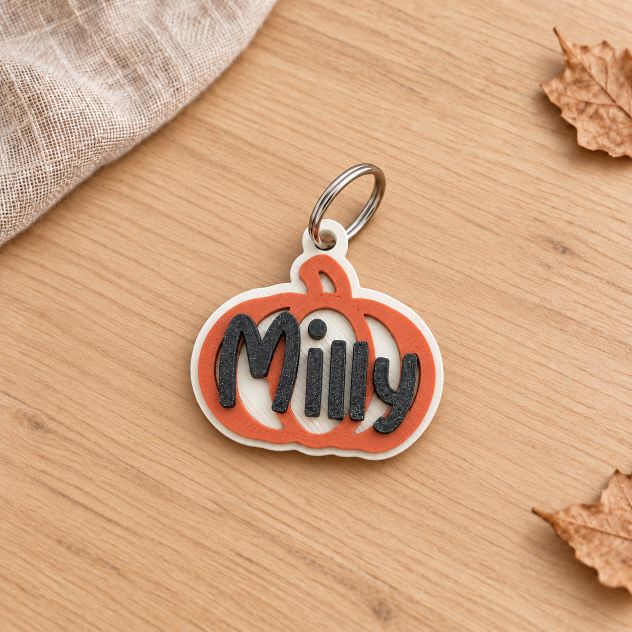 Personalized Pumpkin Pet Tag, 3D Printed Dog Name Tag, Fall Dog Collar Accessory, Halloween Pet ID Tag