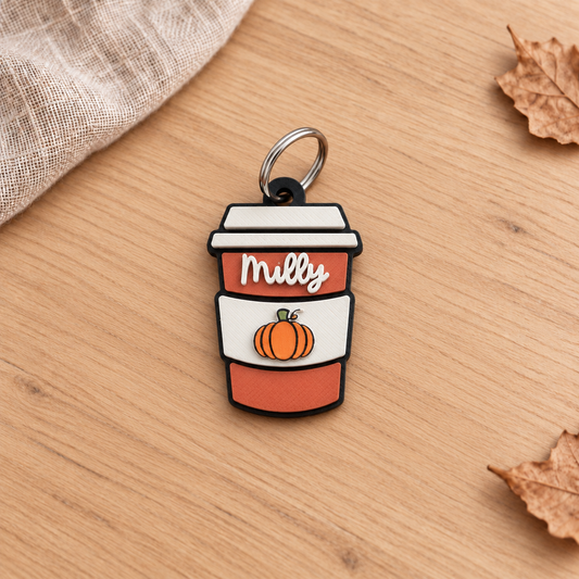 Personalized Pumpkin Spice Latte Pet Tag, Custom Fall Dog Tag, Coffee Cup Collar Charm, Autumn Dog or Cat Accessory
