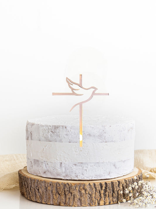 Christening cake topper, Cross and dove cake decor, Cross cake charm for baptism, Communion, Cross acrylic cake charm, religious occasion