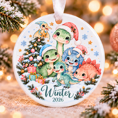 Personalized Dinosaur Christmas Ornament, Baby Dinosaur Name Ornament, White Ceramic or Acrylic, Kids Christmas Keepsake