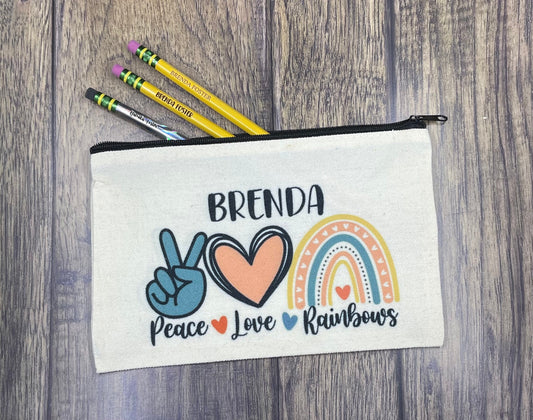 Personalized Pencil Pouch, Rainbow pencil pouch, Pencil Pouch, Make up bag, Canvas bag, Pencil Case