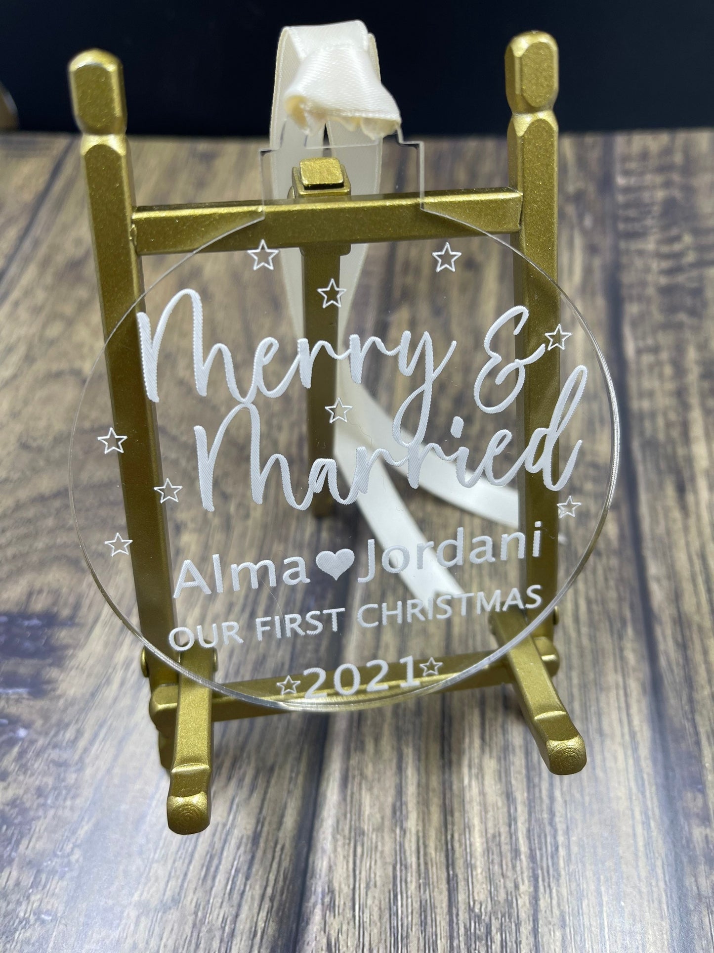 Our First Christmas Ornament | Just Married Christmas ornament | Personalized acrylic ornament | Merry and Married Ornament