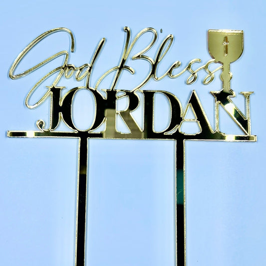 Baptism cake Topper • Communion cake topper • Acrylic Name topper • God Bless Cake Topper