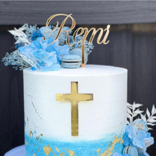 Baptism cake Topper • Communion cake topper • Cross cake charm • Acrylic Name topper