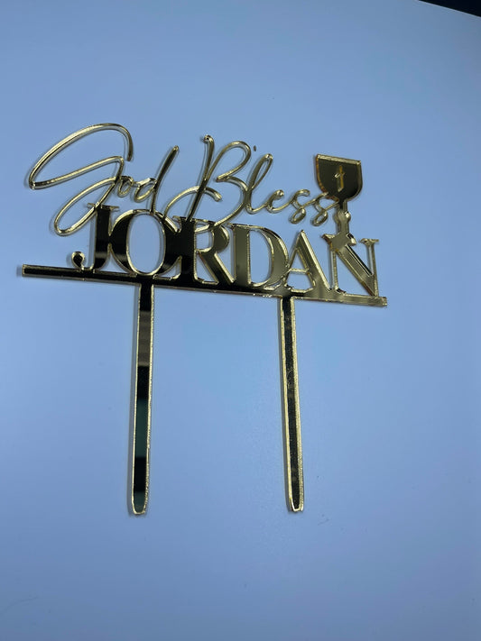 Baptism cake Topper • Communion cake topper • Acrylic Name topper • God Bless Cake Topper