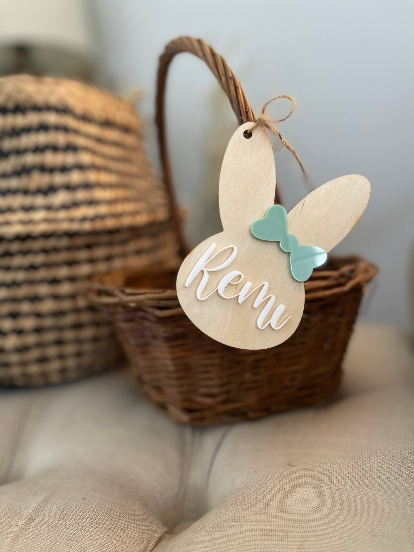 Easter basket tag Personalized Easter Bunny tag Name Charm Custom name tag Wood Easter name tag