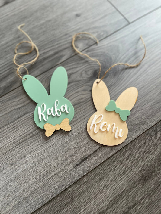 Easter basket tag Personalized Easter Bunny tag Name Charm Custom name tag Wood Easter name tag