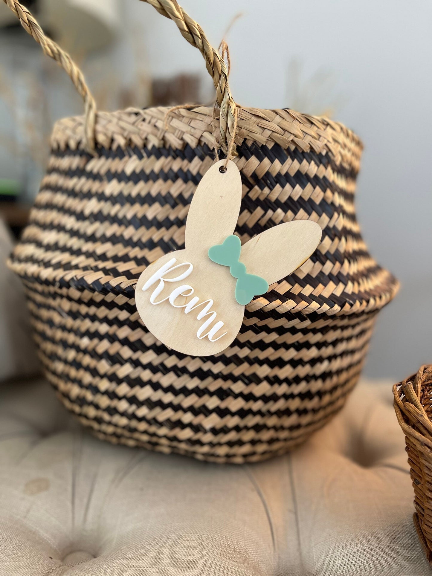 Easter Name Charm, Easter basket tag, Personalized Easter Bunny tag, Name Charm, Custom name tag, Wood Easter name tag