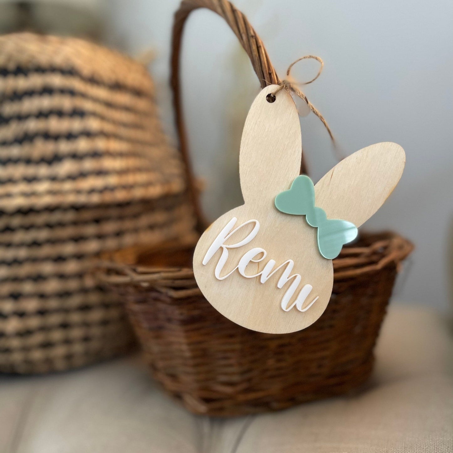 Easter Name Charm, Easter basket tag, Personalized Easter Bunny tag, Name Charm, Custom name tag, Wood Easter name tag