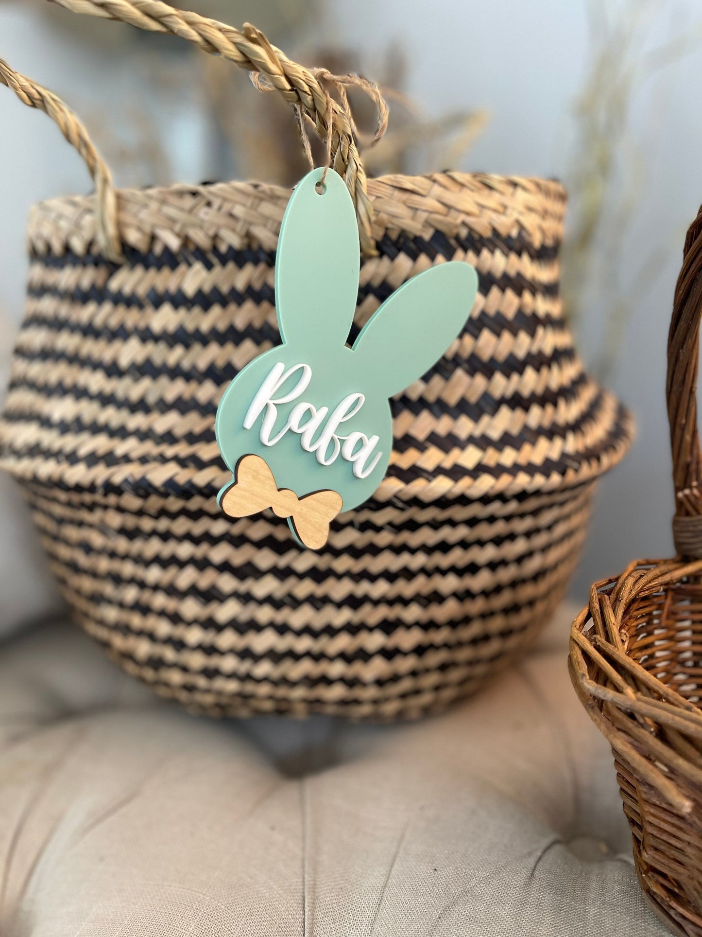 Easter basket tag Personalized Easter Bunny tag Name Charm Custom name tag Wood Easter name tag