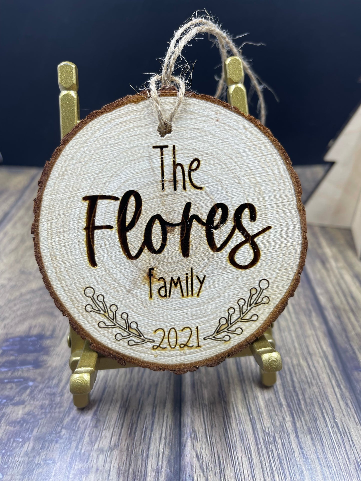 Family Christmas Ornament, Personalized ornament, Family name wood ornament, Wood slice ornament