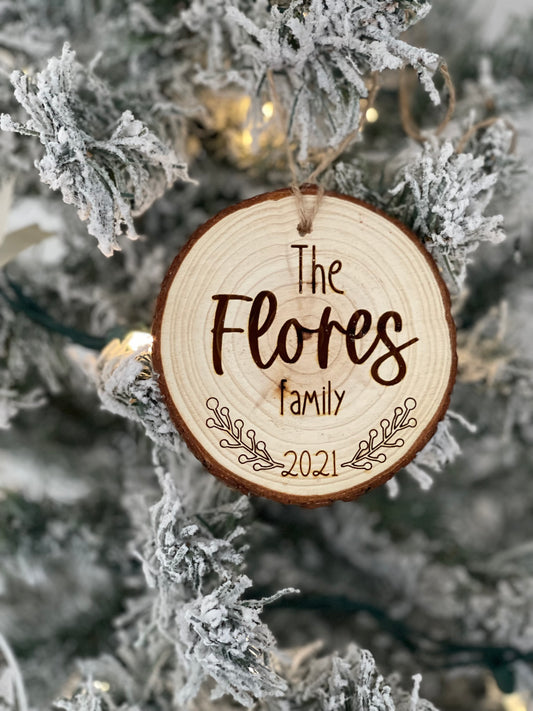 Family Christmas Ornament, Personalized ornament, Family name wood ornament, Wood slice ornament