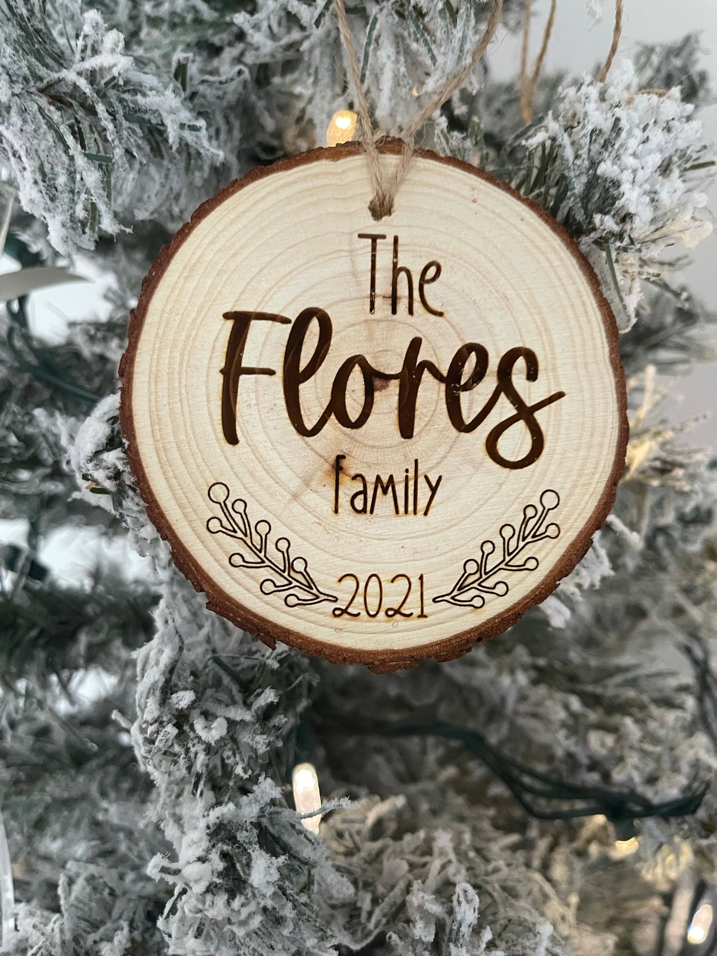 Family Christmas Ornament, Personalized ornament, Family name wood ornament, Wood slice ornament