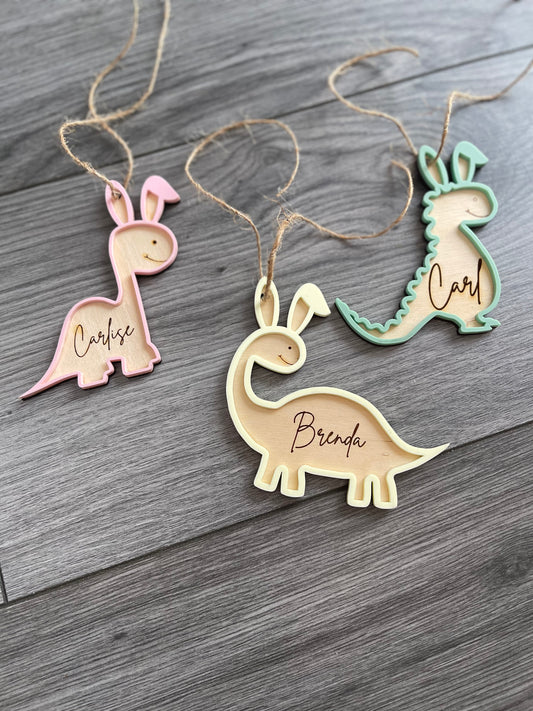 Dinosaur Easter Tag | Easter basket tag | Personalized Easter Bunny tag | Name Charm | Custom name tag | Wood Easter name tag